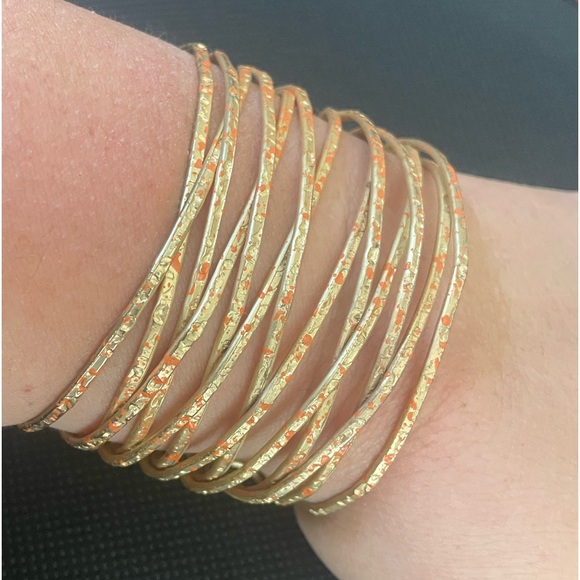 Gold and coral chunky  bangle - Picture 5 of 7